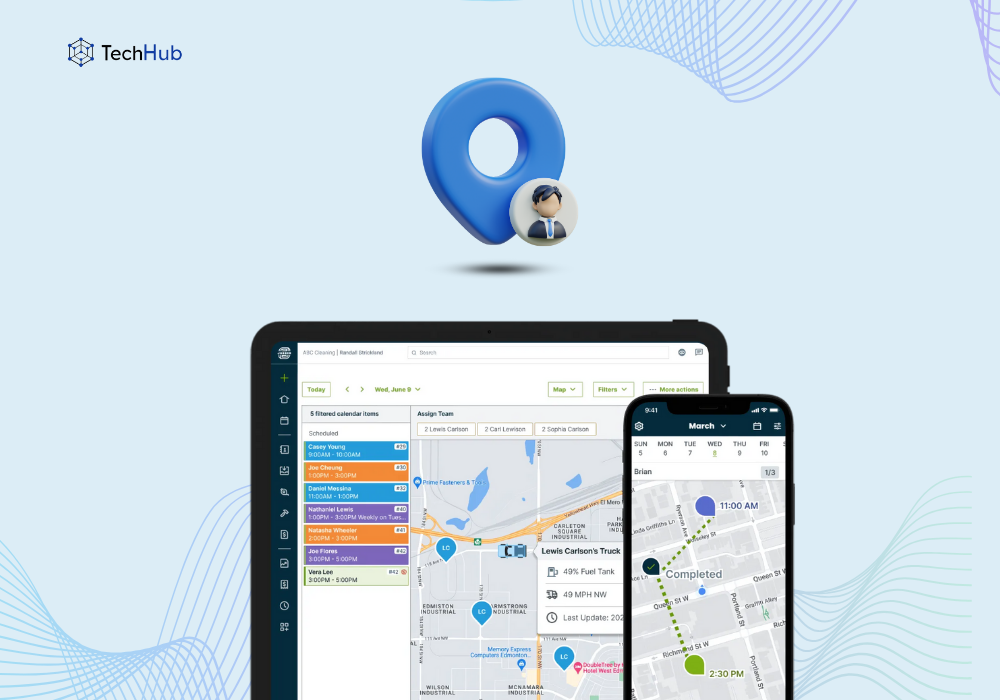 Integrated maps provide quick access to job site locations